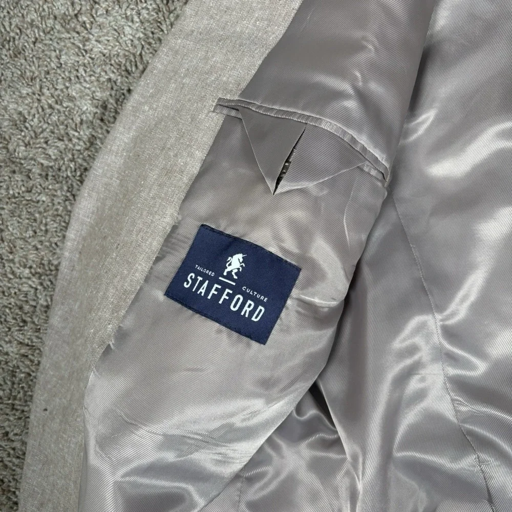 Stafford Mens 48 Reg Gray Sport Coat Linen Blend Classic Two Button‎ Blazer